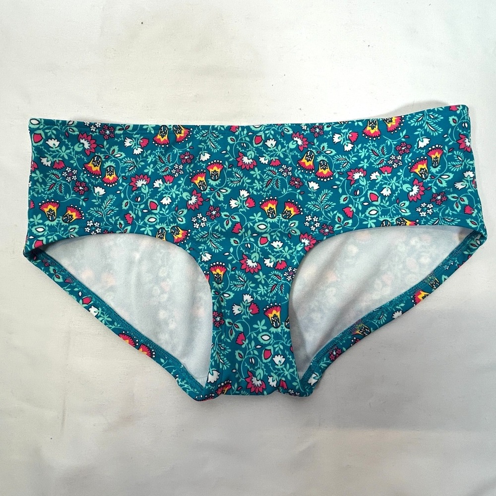 Boden Bikini Swim Bottoms Teal Blue Floral Boho Print Size 6 Flower British Suit
